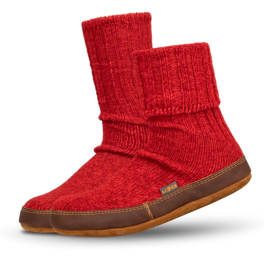 ACORN MENS ORIGINAL SLIPPER SOCK CRIMSON RED SIZE 12-13 NWOT